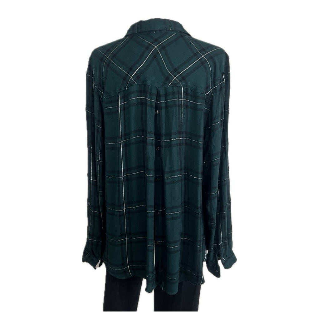 NEW Maurices Plaid Button Up Shirt Button Back Dark Green Silver 2 - Picture 6 of 17